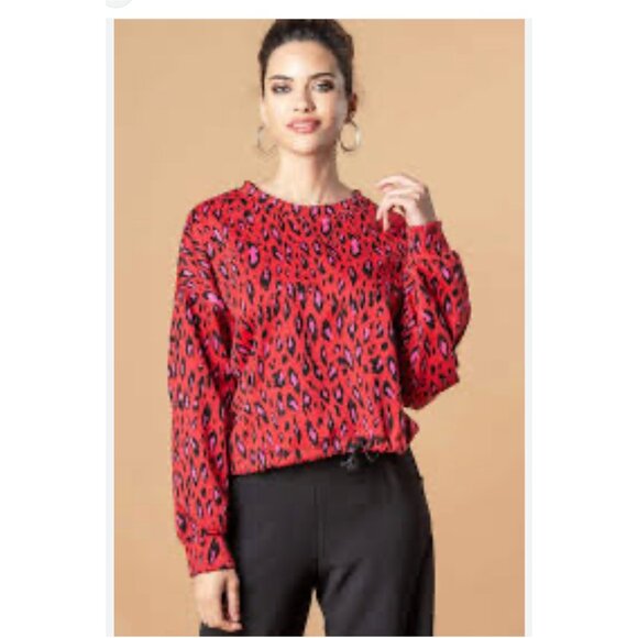 Eva Franco Dash Sweatshirt Pink Red Tigress Women 10 Red Animal Print Pullover - Picture 1 of 10